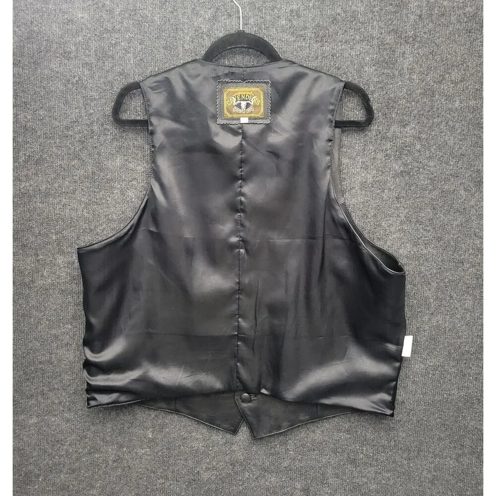 Cavender's Mens Leather Vest Western Ranch Cowboy Biker XXL Black Button Front